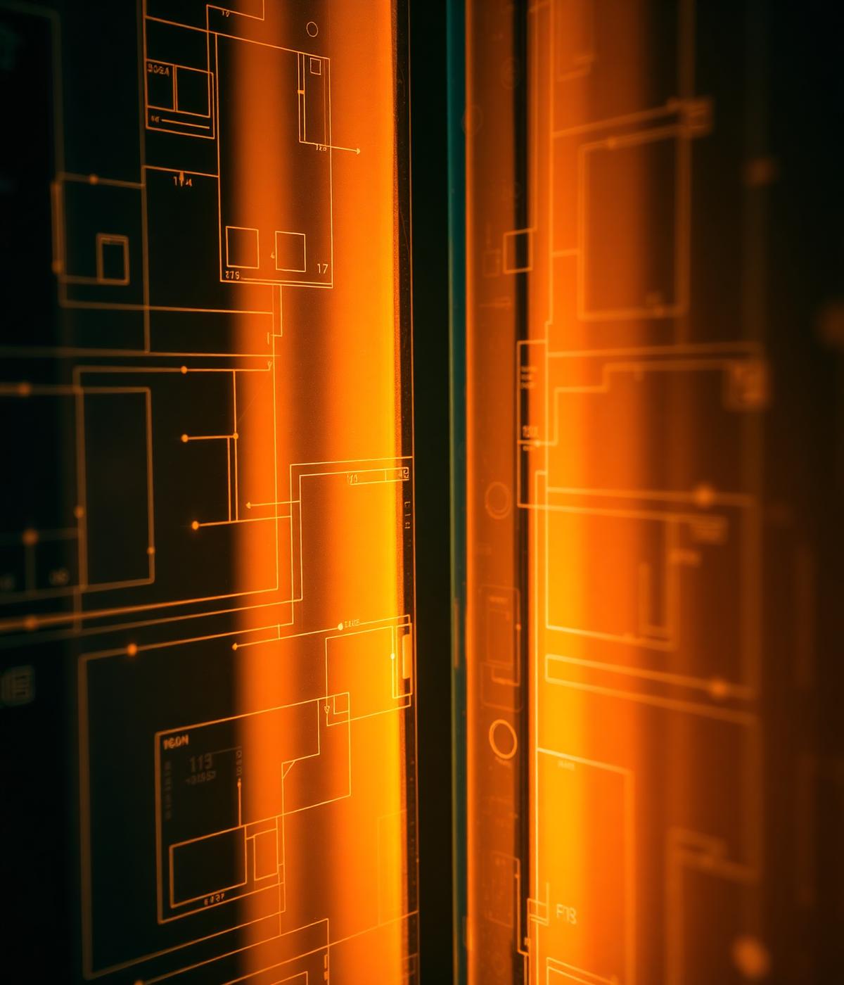Warmly lit close-up of translucent interface panels